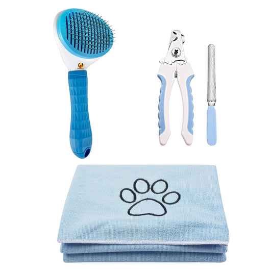 Pet Grooming Combo of (Slicker + Nail Cutter + Towel)