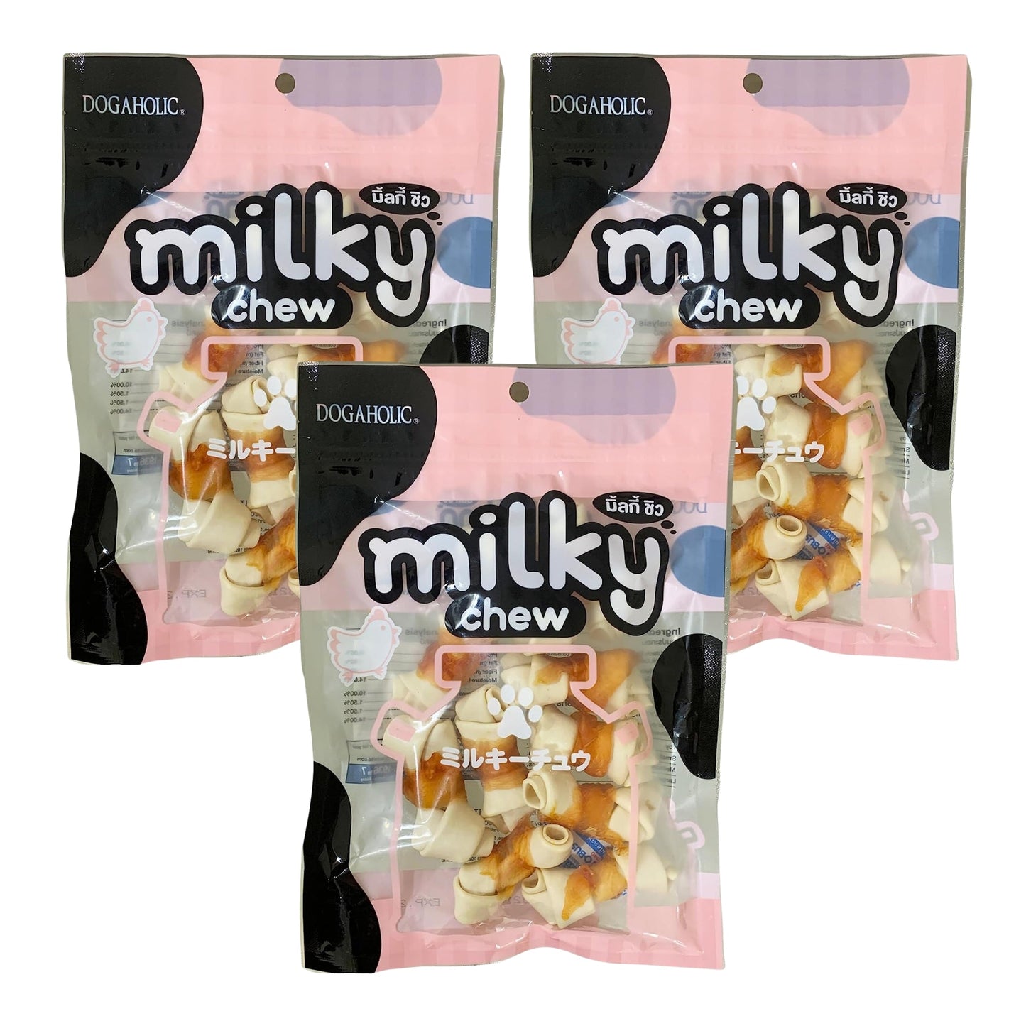 Dogaholic Milky Chew Chicken Knotted Bone 10-in-1 Dog Treat, Pack of 3