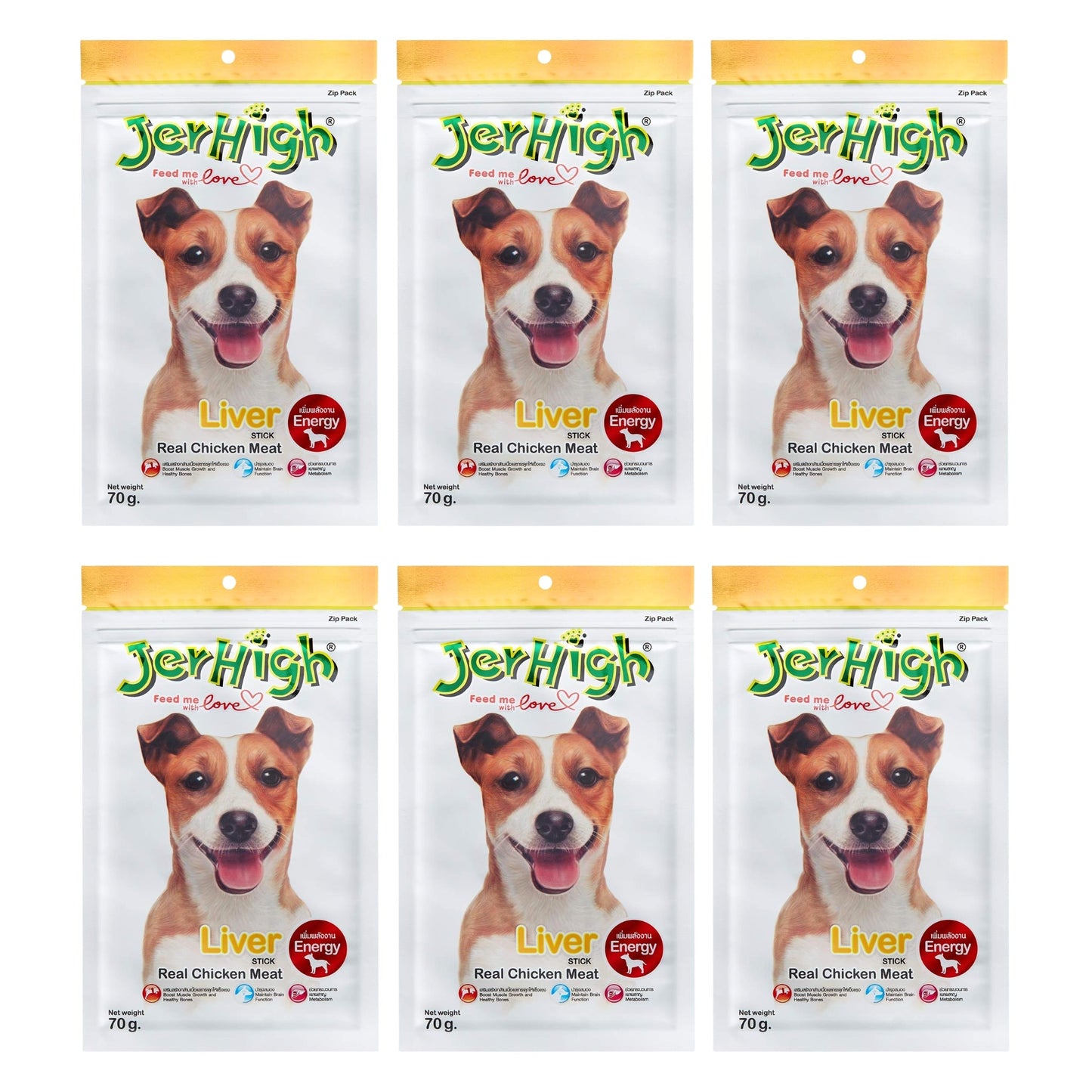 JerHigh Liver Stick Dog Treat with Real Chicken Meat - 70gm, Pack of 6