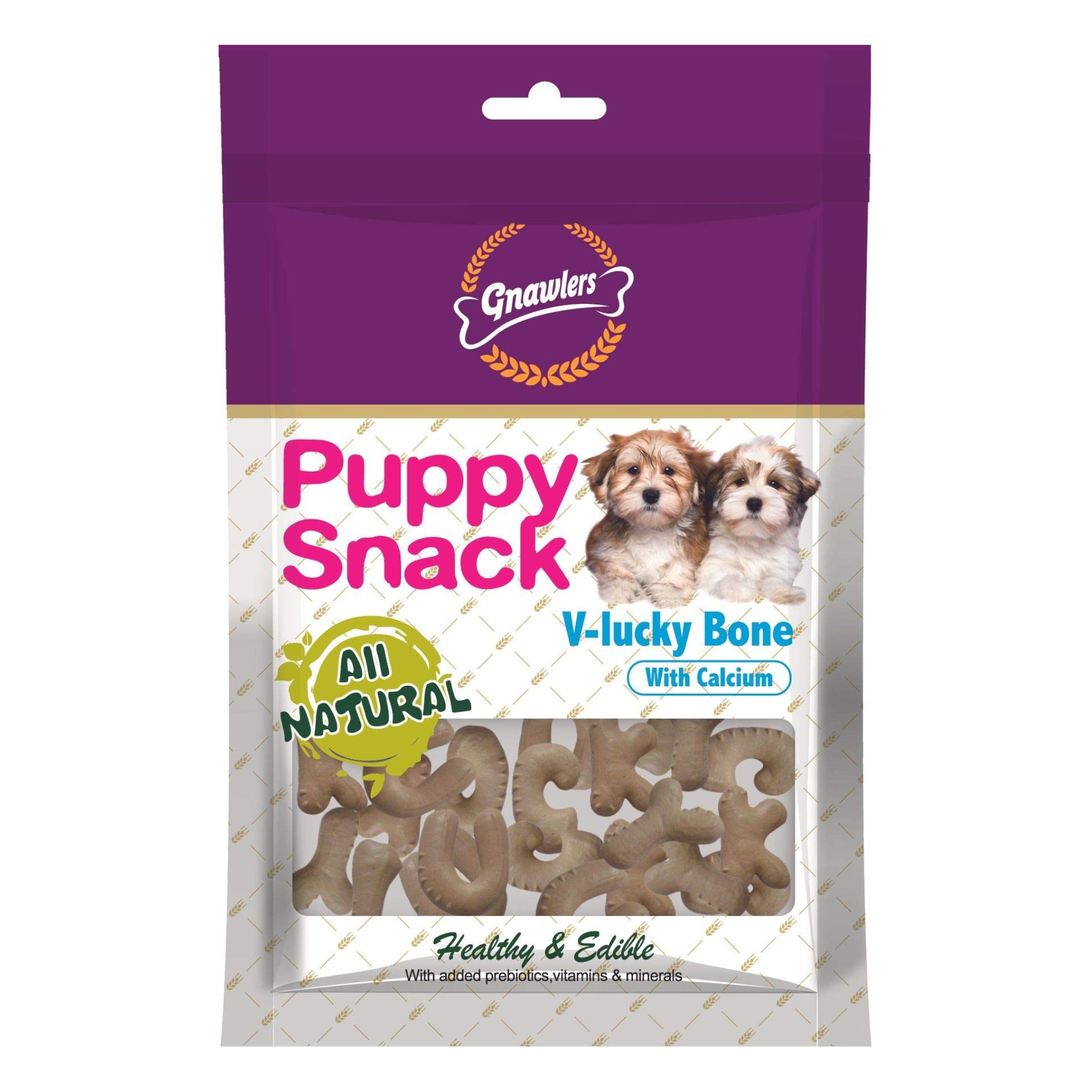 Gnawlers Puppy Snacks V Lucky Bone with Milk Flavour Treat 270gm Foodie Puppies