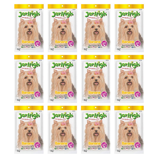 JerHigh Banana Stick Dog Treat with Real Chicken Meat - 70g, Pack of 12