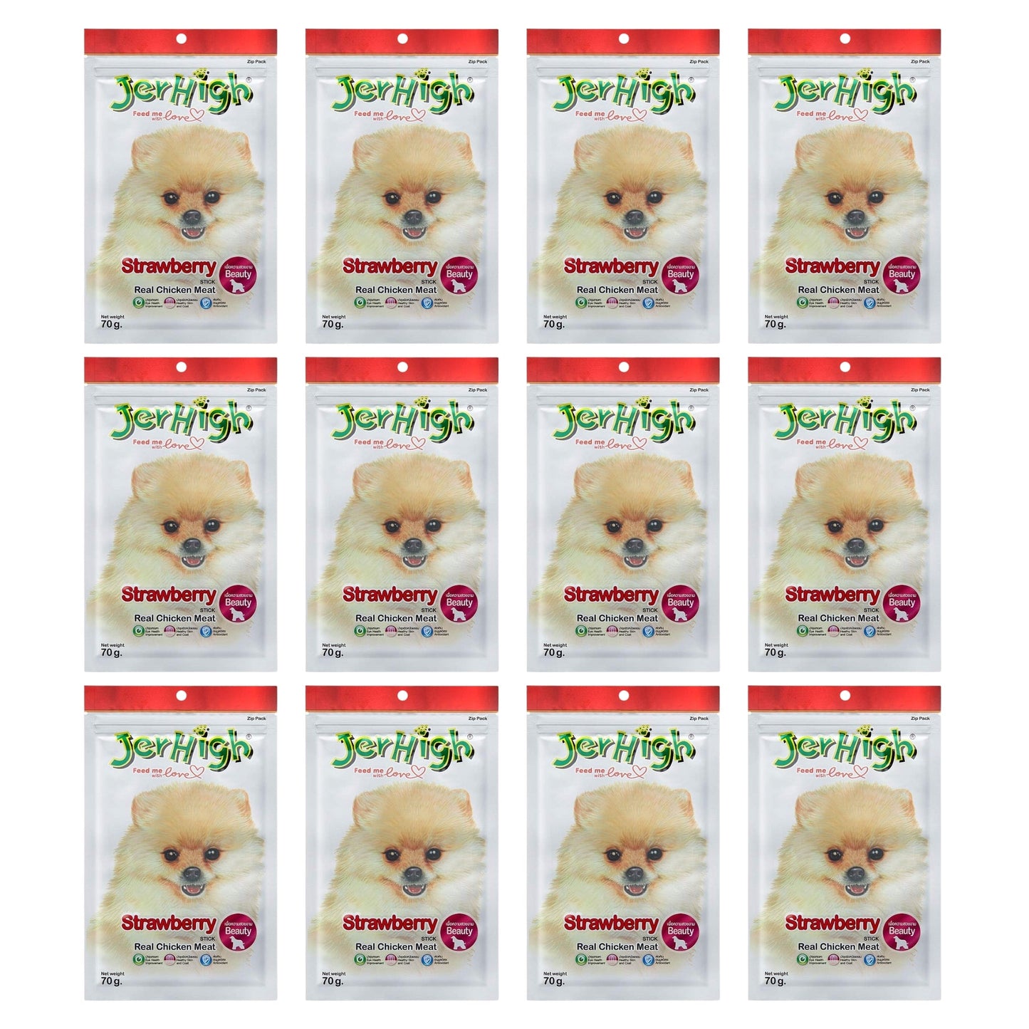 JerHigh Strawberry Stick Dog Treat with Real Chicken - 70gm, Pack of 12