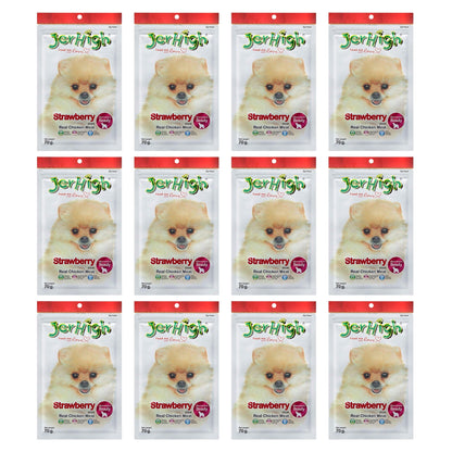 JerHigh Strawberry Stick Dog Treat with Real Chicken - 70gm, Pack of 12