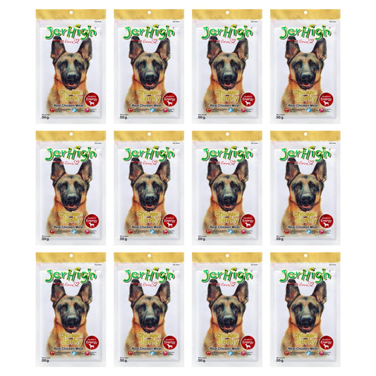 JerHigh Chicken Jerky Dog Treat with Real Chicken - 50g, Pack of 12