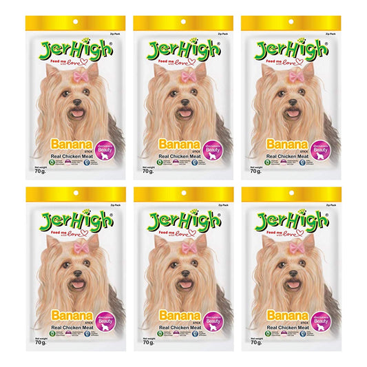 JerHigh Banana Stick Dog Treat with Real Chicken Meat - 70g, Pack of 6