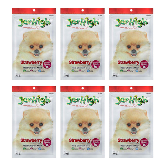 JerHigh Strawberry Stick Dog Treat with Real Chicken - 70gm, Pack of 6