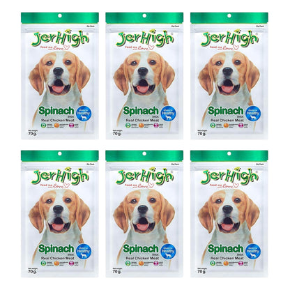 JerHigh Spinach Sticks Dog Treat with Real Chicken - 70gm, Pack of 6