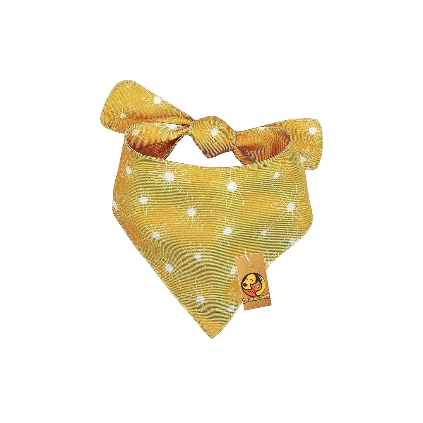 Flower Design Yellow Bandana for Medium Dogs (18inch)