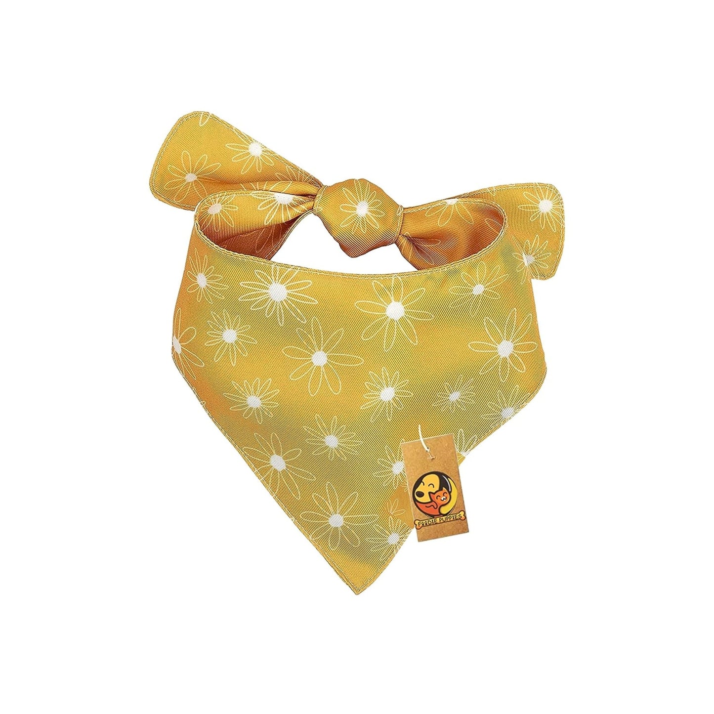 Flower Design Yellow Bandana for Large Dogs (24inch)