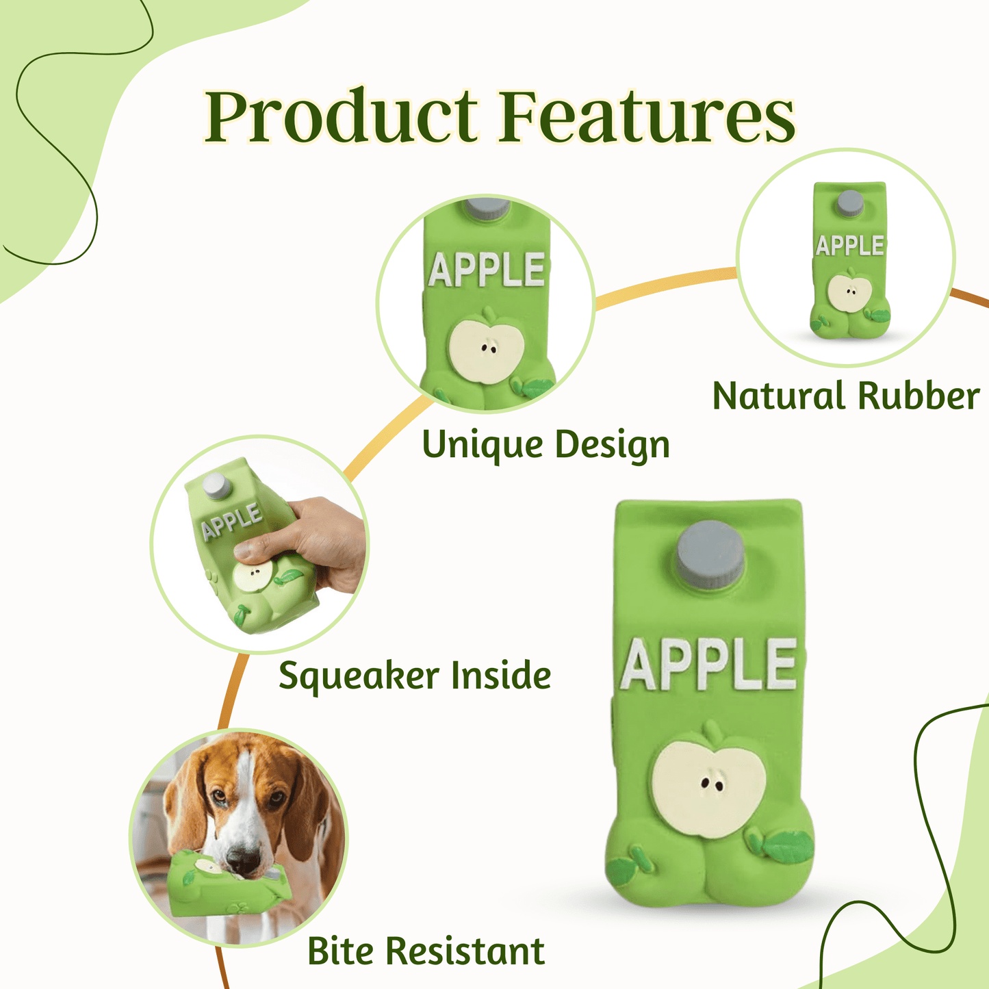 Natural Latex Squeaky Play Drink Chew Toy - Apple Juice