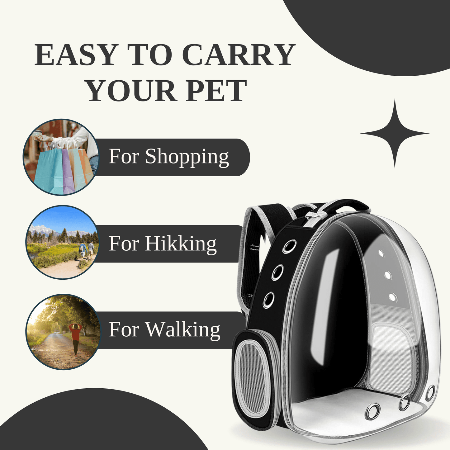 Transparent Travel Backpack for Puppies & Cats (Black)