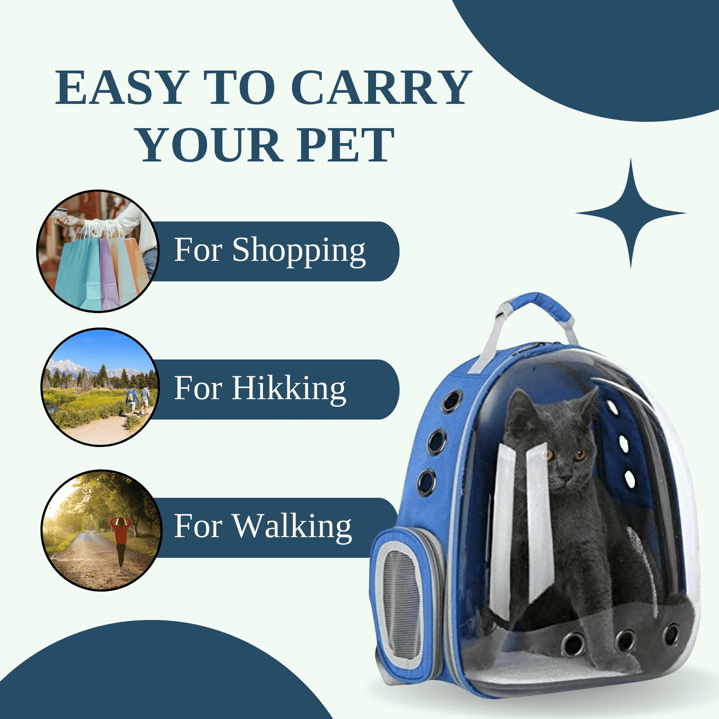 Transparent Travel Backpack for Puppies & Cats (Blue)