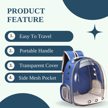 Transparent Travel Backpack for Puppies & Cats (Blue)