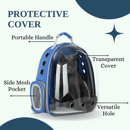 Transparent Travel Backpack for Puppies & Cats (Blue)