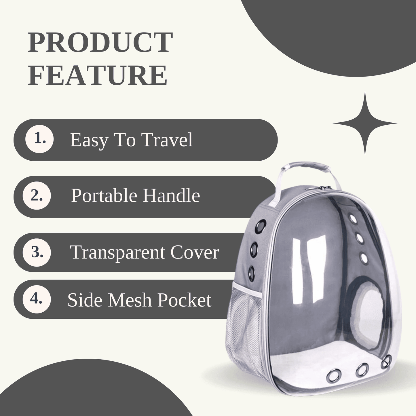 Transparent Travel Backpack for Puppies & Cats (Gray)