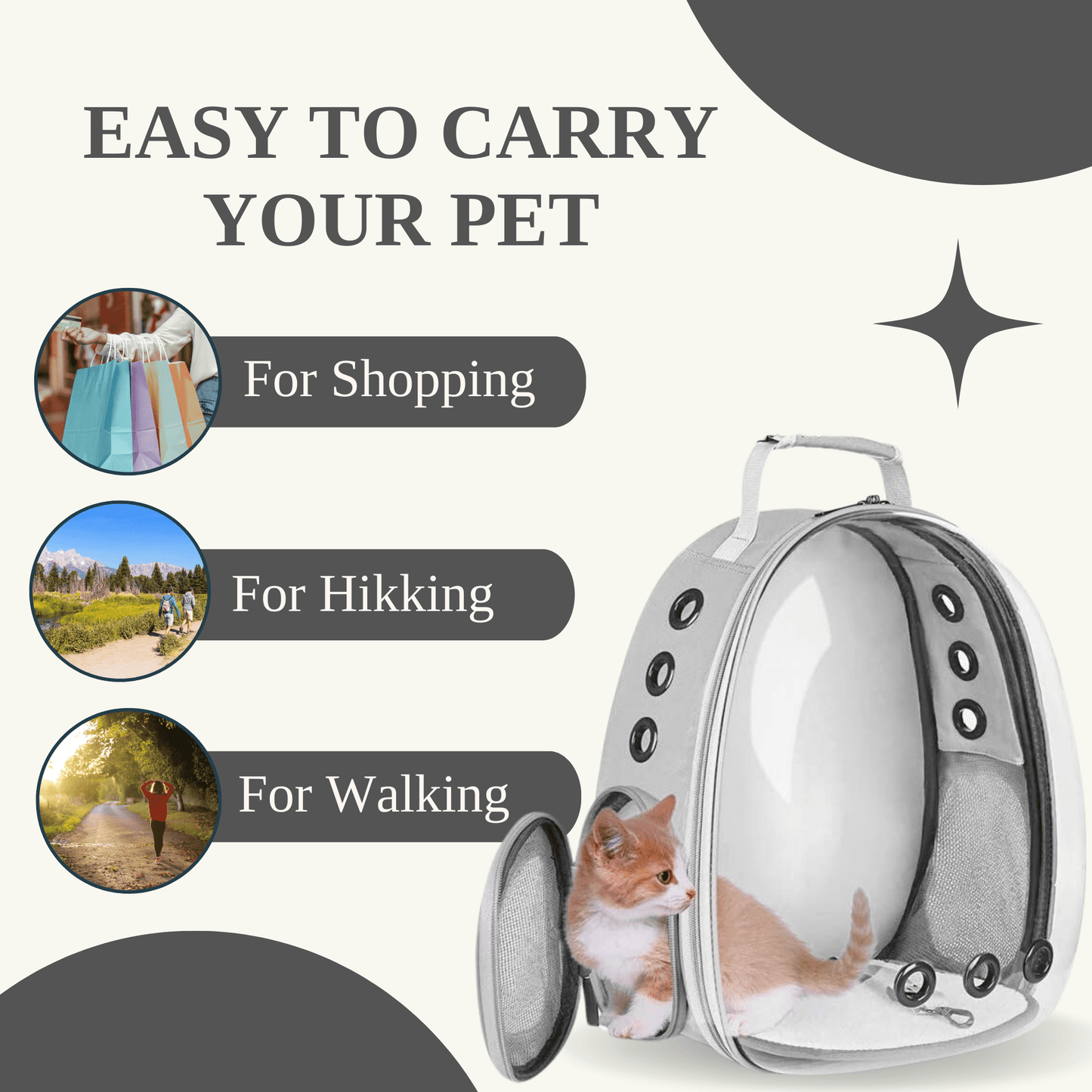 Transparent Travel Backpack for Puppies & Cats (Gray)