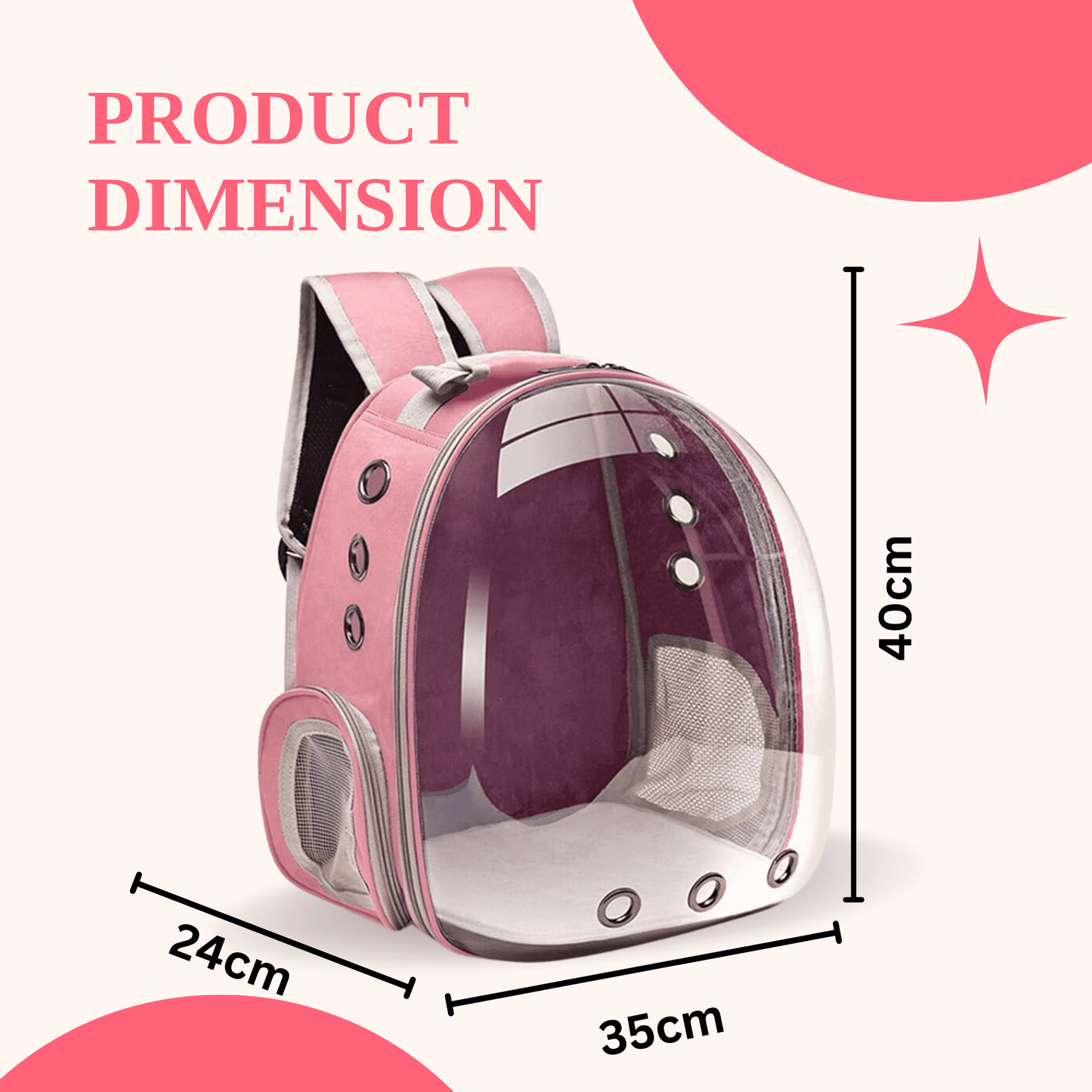 Transparent Travel Backpack for Puppies & Cats (Pink)