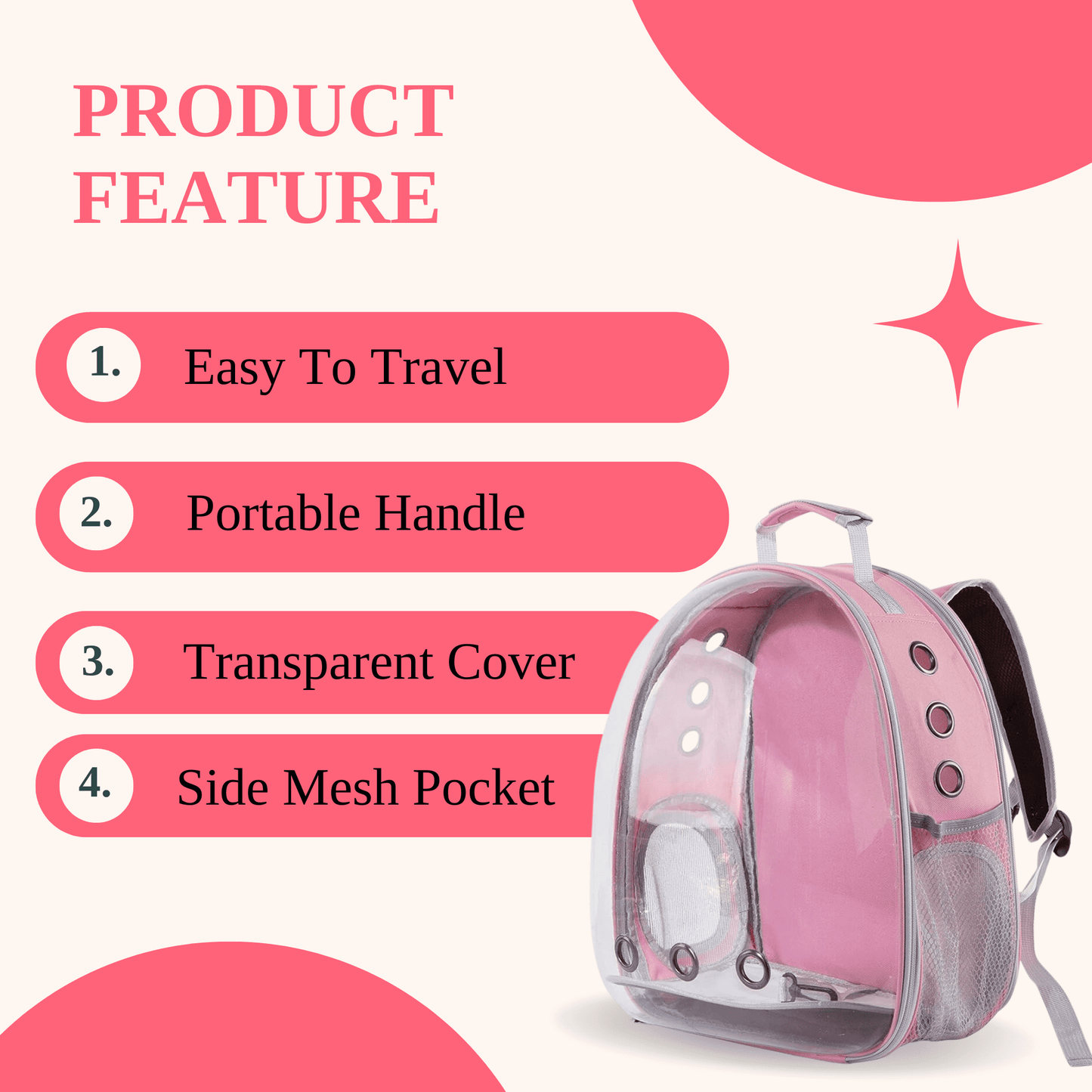 Transparent Travel Backpack for Puppies & Cats (Pink)