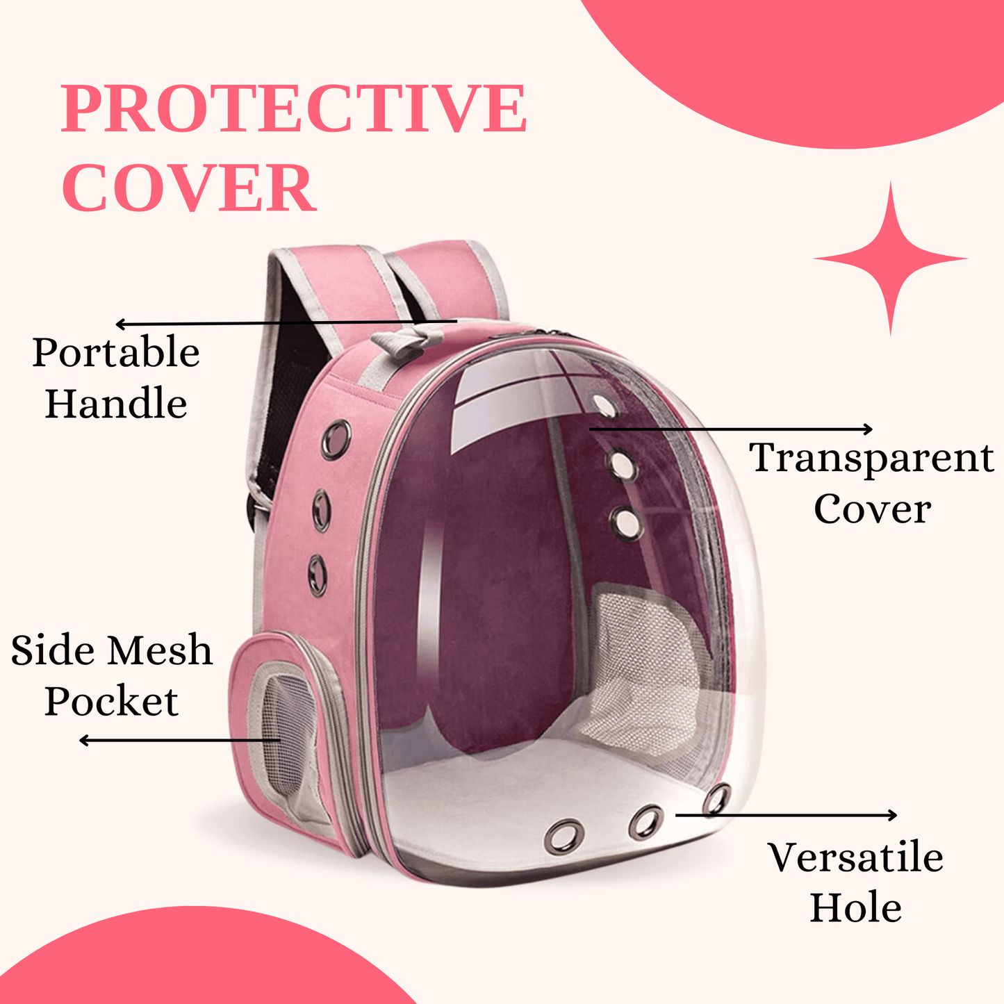 Transparent Travel Backpack for Puppies & Cats (Pink)