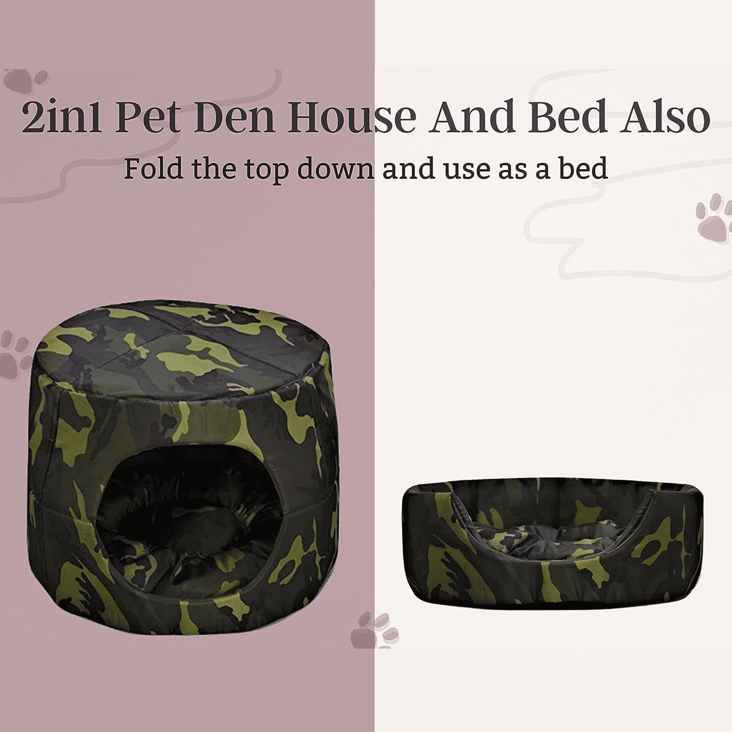 Foldable Army Print Den House for Puppies & Dogs (Large)