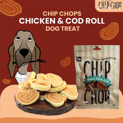 Chip Chops Dog Treats - Chicken & Codfish Roll (70gm, Pack of 6)