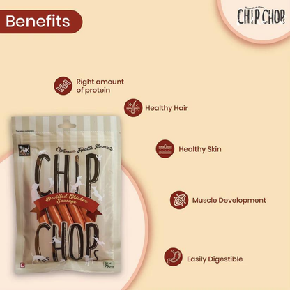 Chip Chops Dog Treats - Devilled Chicken Sausage (70gm, Pack of 12)