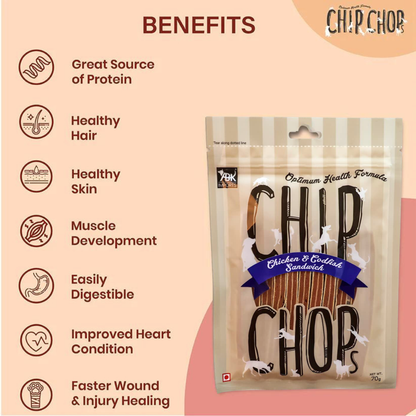 Chip Chops Dog Treats - Chicken & Codfish Sandwich (70gm, Pack of 6)