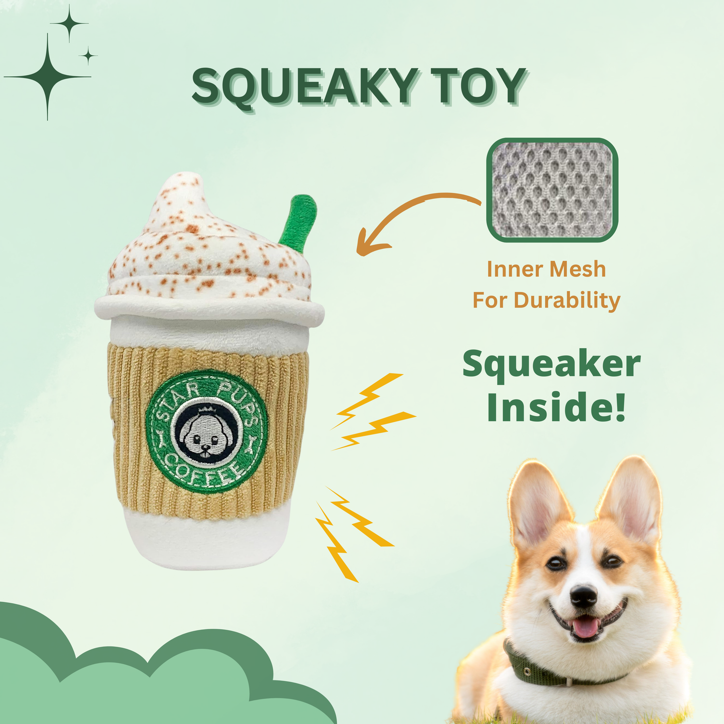 Squeaky plush dog toy