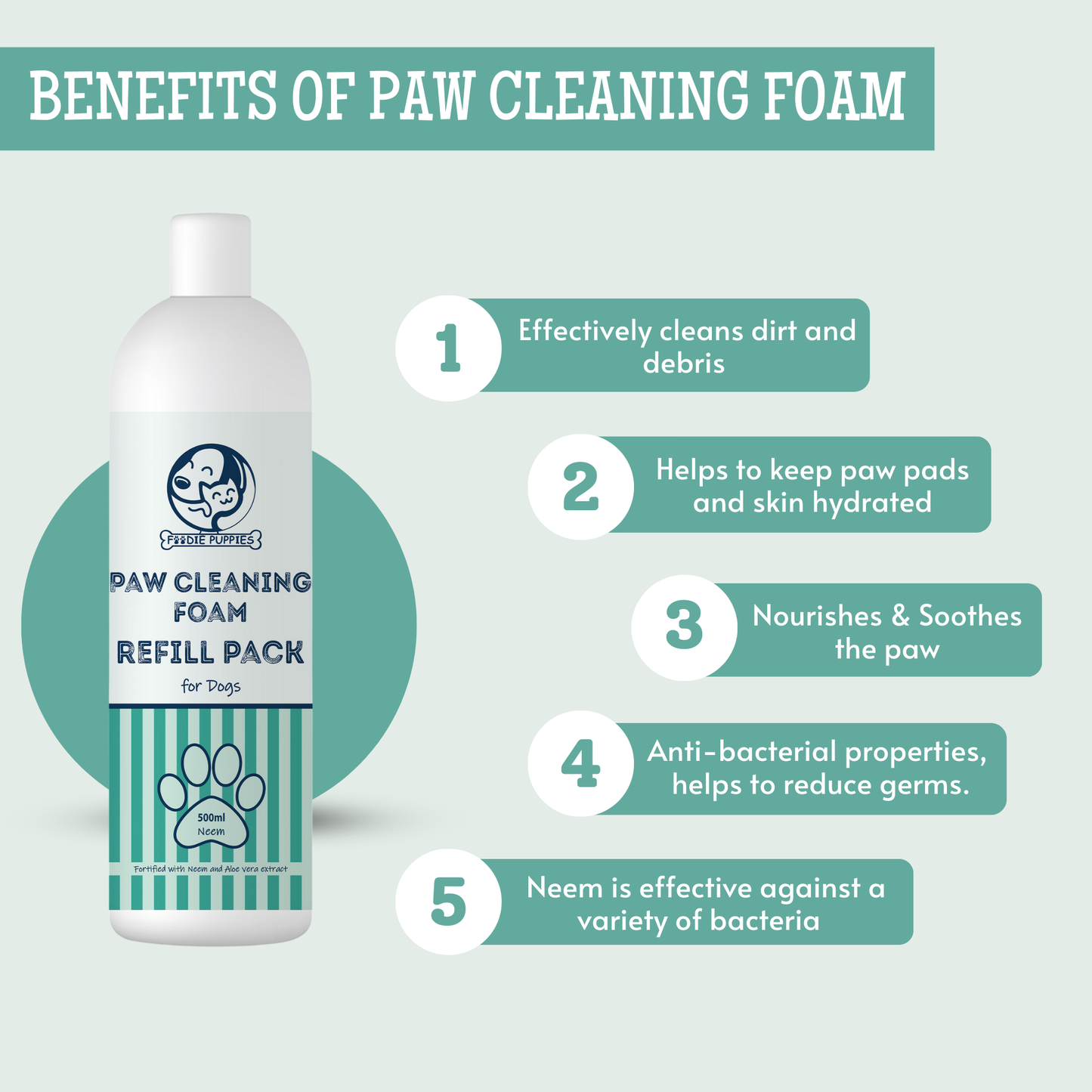 Paw Cleaning Foam Refill (500ml, Neem) for Dogs