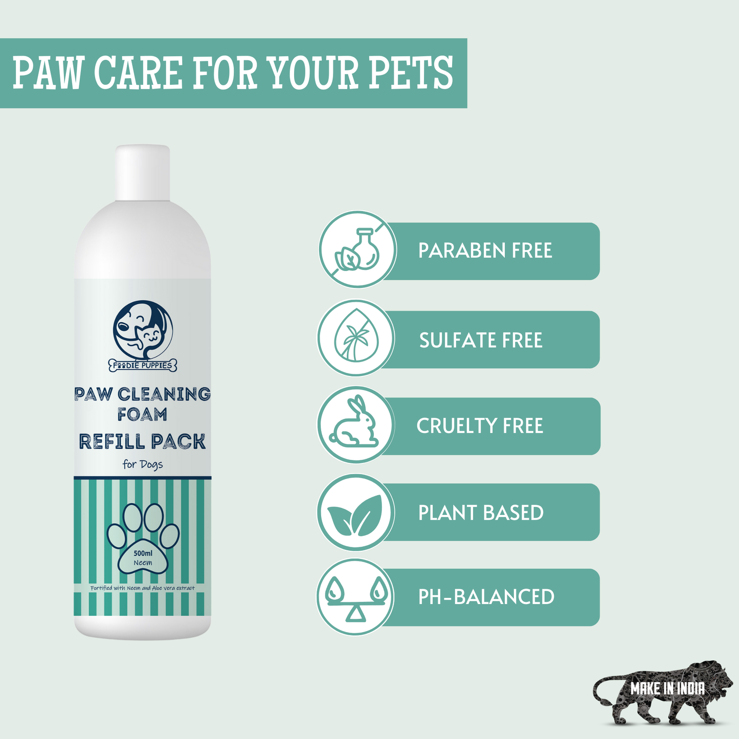 Paw Cleaning Foam Refill (500ml, Neem) for Dogs