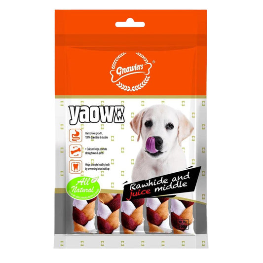 Gnawlers Yaowo Rawhide Braided Bone 5inch - 500gm, Large