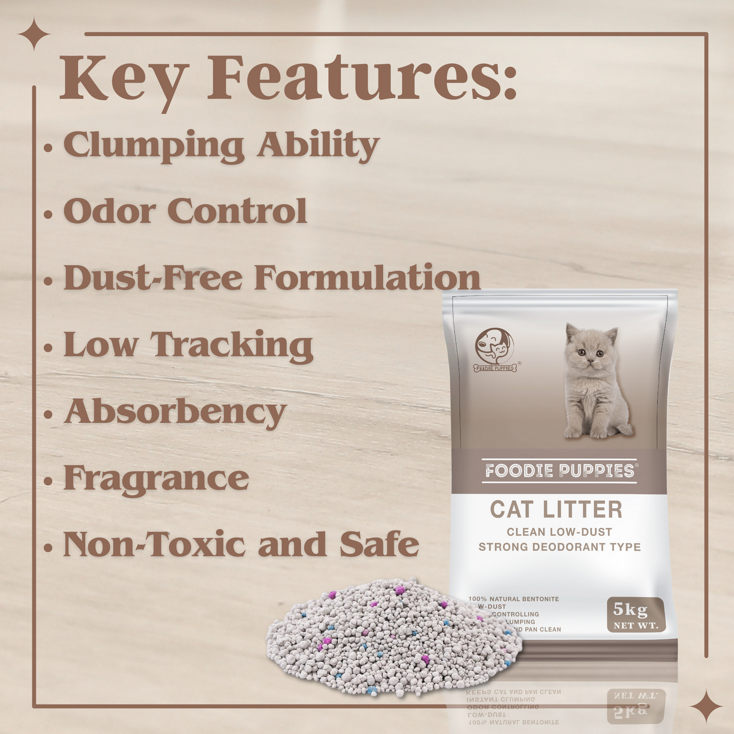 Natural Bentonite Low Dust Cat Litter - 5Kg, Pack of 3