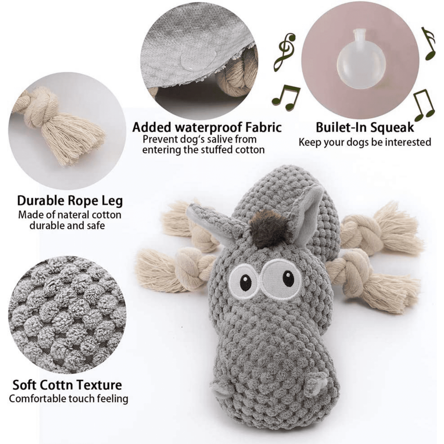 Crinkle Paper Rope Squeaky Plush Donkey Toy for Dogs