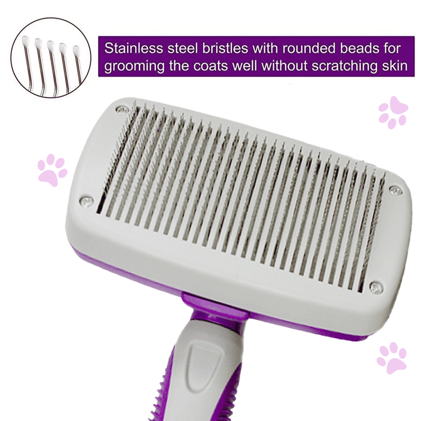 Purple Slicker Brush for Puppies, Dogs, & Cats - Large