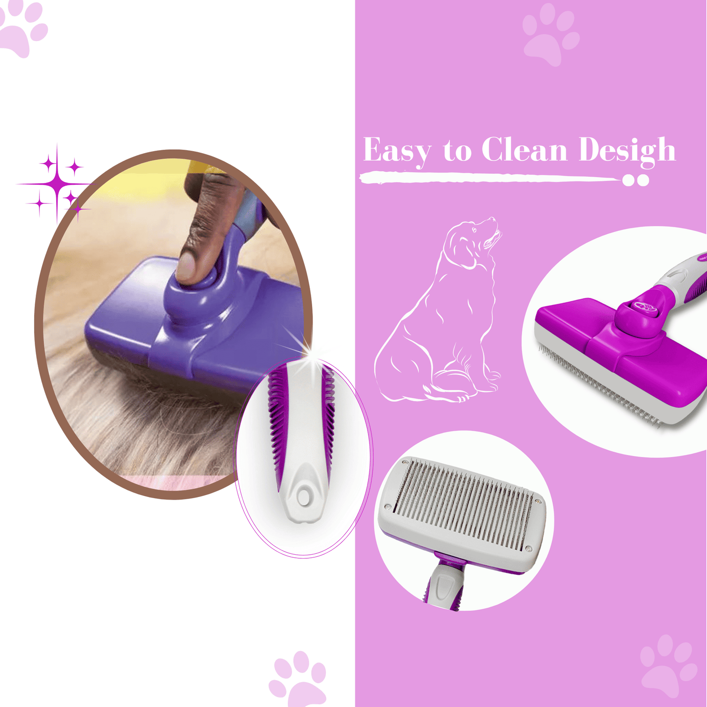 Purple Slicker Brush for Puppies, Dogs, & Cats - Large