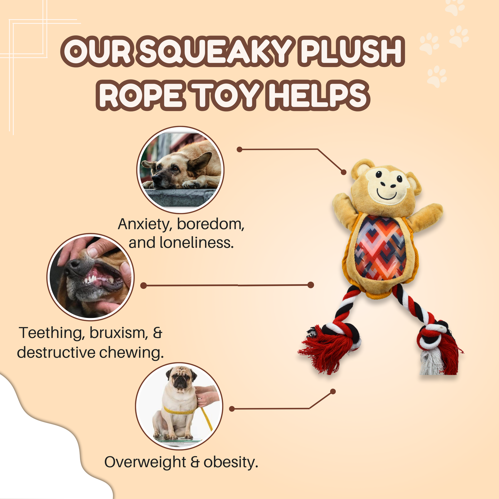 Monkey Plush Rope Dog Toy