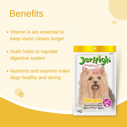 JerHigh Banana Stick Dog Treat with Real Chicken Meat - 70g, Pack of 6