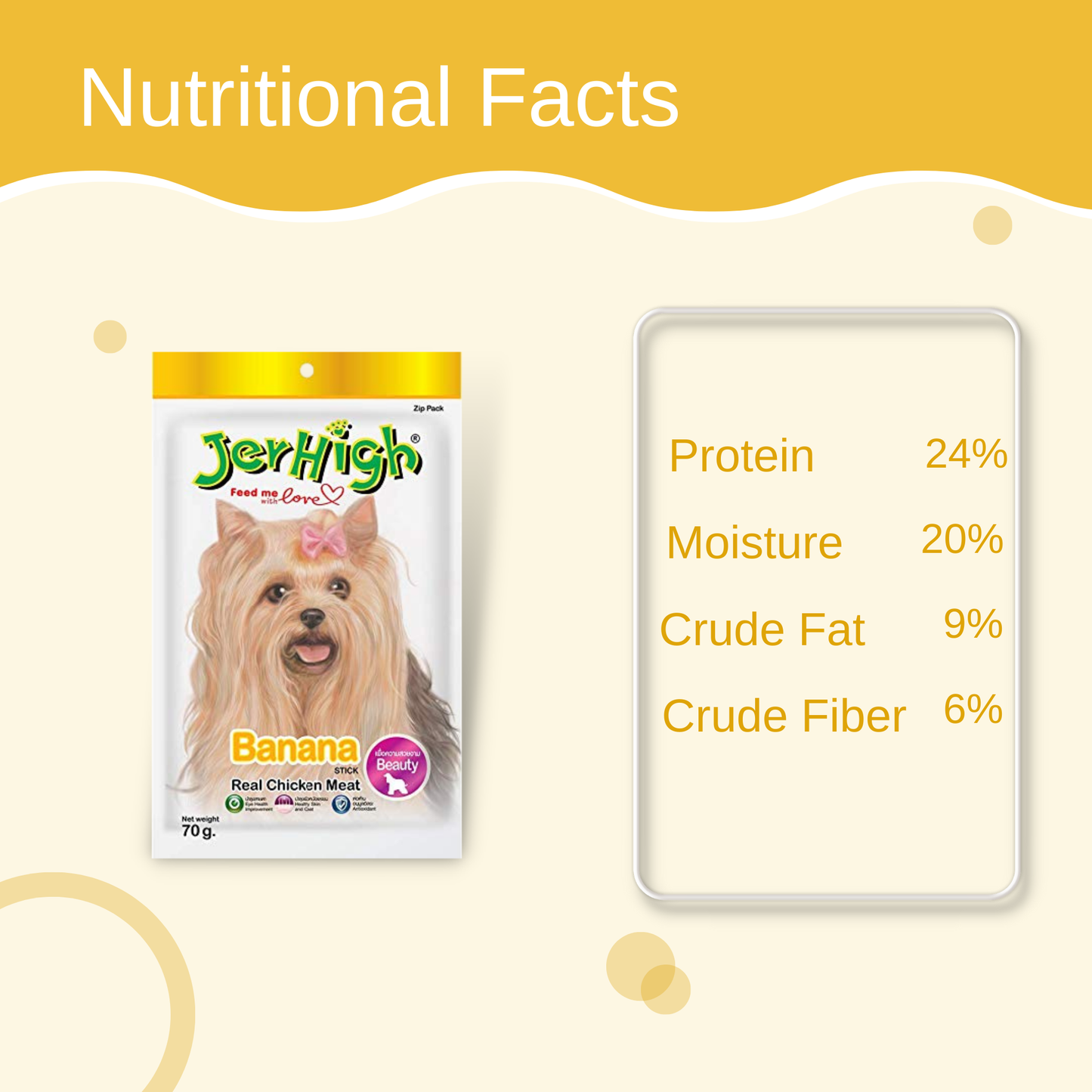 JerHigh Banana Stick Dog Treat with Real Chicken Meat - 70g