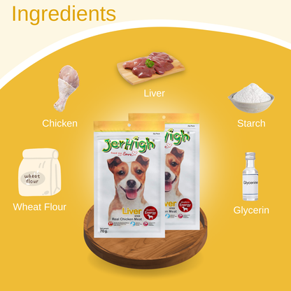 JerHigh Liver Stick Dog Treat with Real Chicken Meat - 70gm, Pack of 6