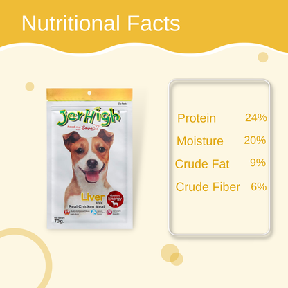 JerHigh Liver Stick Dog Treat with Real Chicken Meat - 70gm, Pack of 2