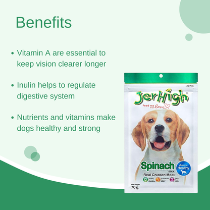 JerHigh Spinach Sticks Dog Treat with Real Chicken - 70gm, Pack of 3