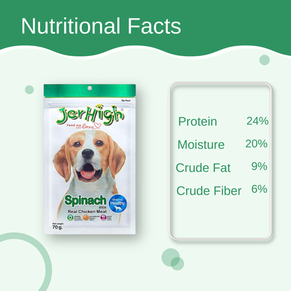 JerHigh Spinach Sticks Dog Treat with Real Chicken - 70gm, Pack of 6