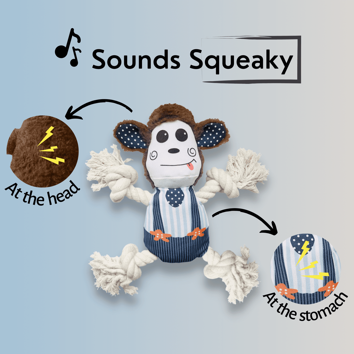 Crinkle Paper Squeaky Monkey Plush Toy for Dogs