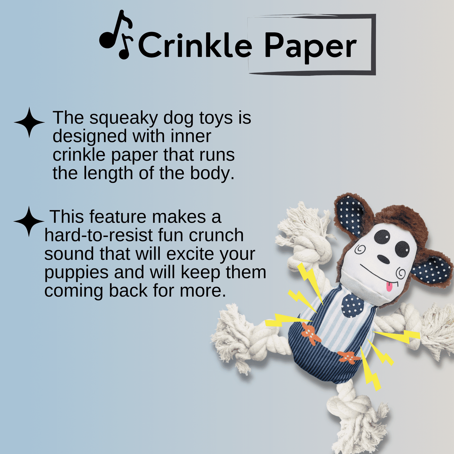 Crinkle Paper Squeaky Monkey Plush Toy for Dogs