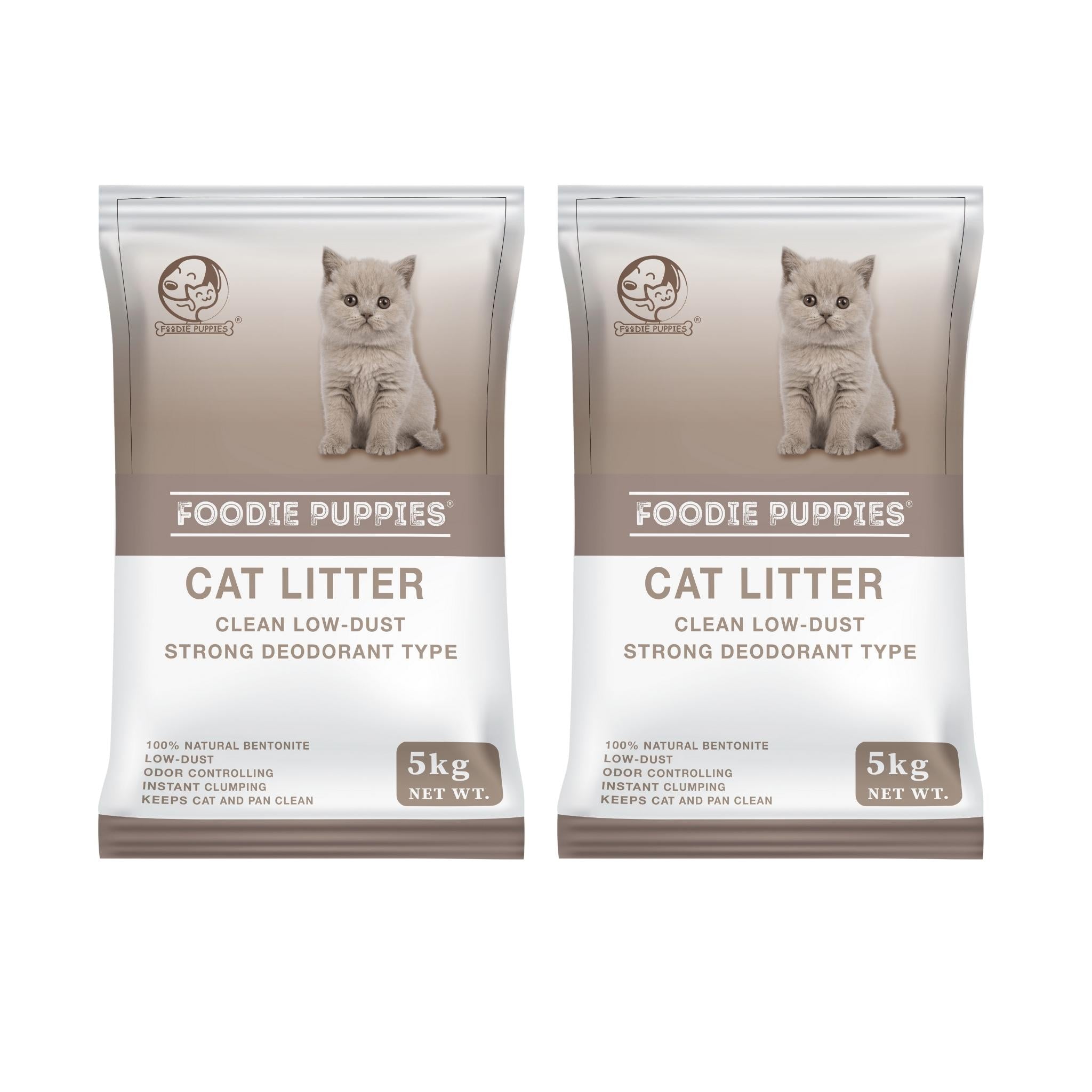 Natural Bentonite Low Dust Cat Litter 5Kg Pack of 2 Foodie Puppies