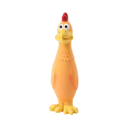 Latex Rubber Squeaky Dog Chew Toy - Orange & Yellow Hen