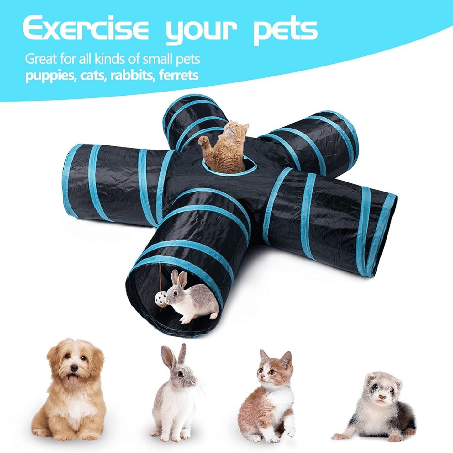 Foldable 5-Way Cat Straight Tunnel for Cats & Kittens