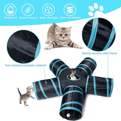 Foldable 5-Way Cat Straight Tunnel for Cats & Kittens