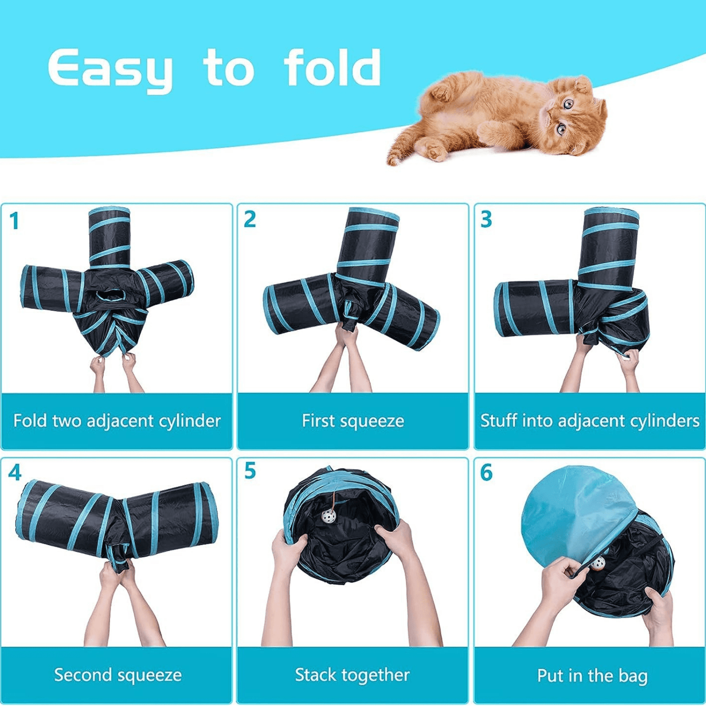 Foldable 5-Way Cat Straight Tunnel for Cats & Kittens