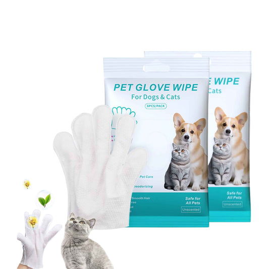 Pet Grooming Glove Wipes (6Pcs, Pack of 2) with Aloe and Jojoba Oil Extract for Dogs, Cats and Small Animals